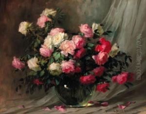 Roses In A Glass Vase by Adrienne Hermine Deak-Henczne