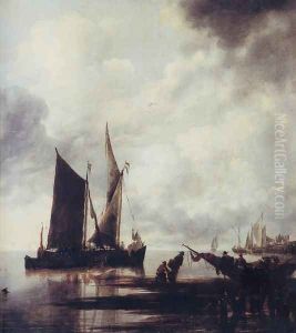 Boats in Shallow Water by Jan Van De Capelle