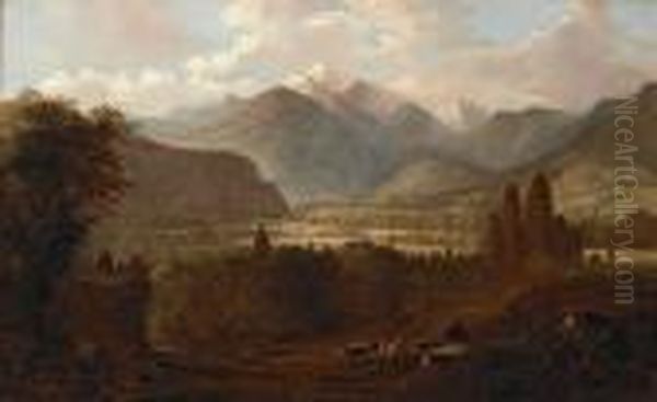 A Valley Landscape With Cattle And Snow-capped Mountains Beyond - view 1