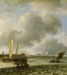 Boats on Ruffled Water by Jan Van De Capelle