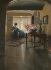A Lady Reading On A Window Seat