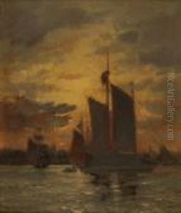 Becalmed Boat At Sunset by Walter Lofthouse Dean