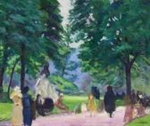 Promeneurs Dans Un Parc. by Walter Lofthouse Dean