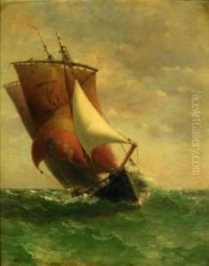 Chaloupe Ou French Lugger Off Pte De Penmarch by Walter Lofthouse Dean
