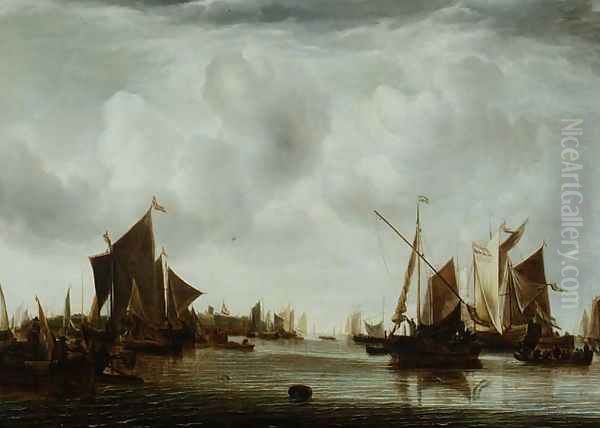 Ships at Anchor in a Calm by Jan Van De Capelle
