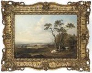 Cattle Resting Beside A Cottage In An Extensive Landscape by John Dearman Birchall