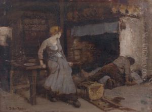 Etude Pour Le Tableau "les Deux Coqs" by Edouard Bernard Debat-Ponsan