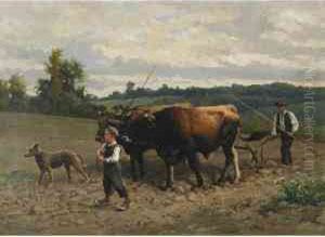 Ploughing by Edouard Bernard Debat-Ponsan