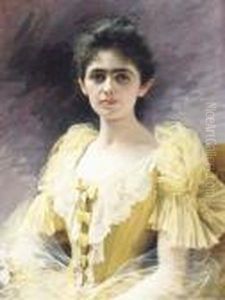 An Elegant Lady In A Yellow Dress by Edouard Bernard Debat-Ponsan