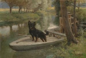 A Dog With An Artist At Work On A Punt