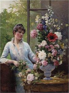 Preparing The Flower Arrangement by Edouard Bernard Debat-Ponsan
