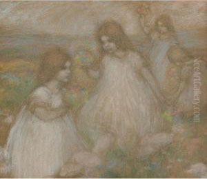 Young Flower Girls by Charles Ernest Debelle