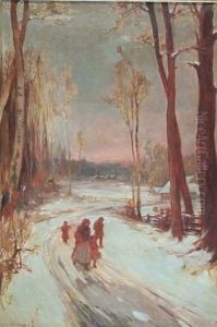 Returning Home On A Snow Covered Path