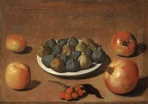 Plate of figs with apples, cherries and a pomegranate by Vincenzo Campi