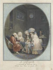 Le Compliment; And Les Bouquets (fenaille 15&amp;16) by Philibert-Louis Debucourt