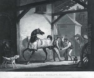"francuski Kowal" Podkuwajacy Konia by Philibert-Louis Debucourt