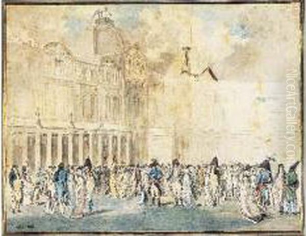 Assemblee D'hommes Et De Femmes Dans La Cour Du Palais Royal A
Paris - view 1