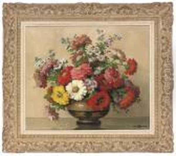 Poppies, Daisies And Asters In A Vase - view 1