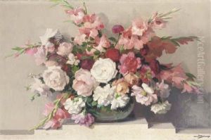 Summer Flowers In A Glass Bowl by Maurice Decamps