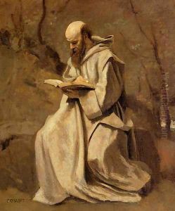 Monk in White, Seated, Reading by Jean-Baptiste-Camille Corot