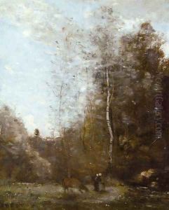 A Cow Grazing beneath a Birch Tree