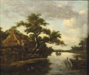 Chaumiere Pres De La Riviere by Cornelius Decker