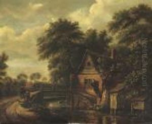 A Wooded River Landscape by Cornelius Decker