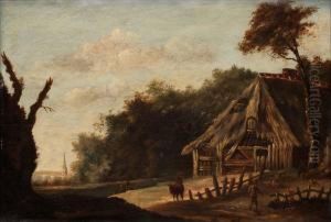 Landskap Med Figurer Och Kreatur Vid Hus