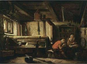 A Weaver's Workshop With A Couple Eating At A Table