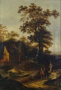 Figures On A Track Before A Watermill by Cornelius Decker