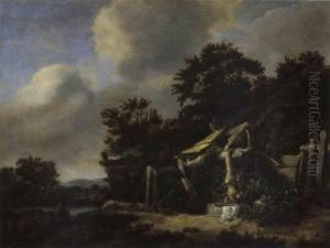 Haarlemer Landschaft Mit Bauernhaus Und Angler by Cornelius Decker