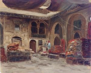 A Rug Merchant's Bazaar by Lockwood Deforest