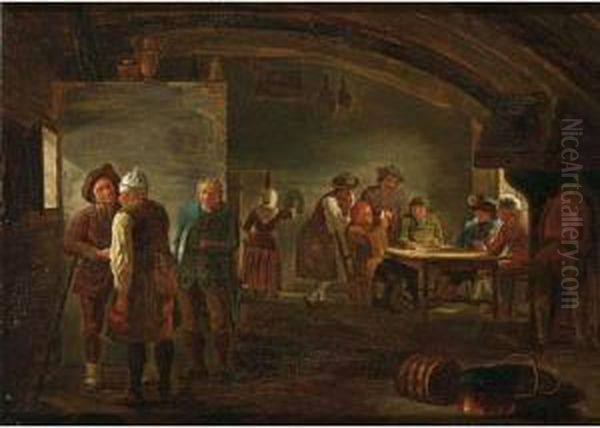 An Interior Of An Inn With Figures Playing Cards - view 1