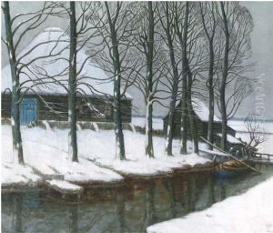 Farmyard In Winter by William Degouve de Nuncques