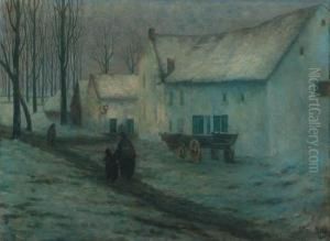 Soir De Neige, Brabant - A Wintery Night In Brabant by William Degouve de Nuncques