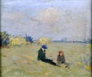 Mere Et Enfant Dans Un Jardin by Charles Dehoy