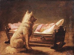 A Dog Guarding A Sleeping Baby by Carl Friedrich Deiker