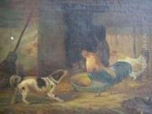 Dog And Roosters by Carl Friedrich Deiker