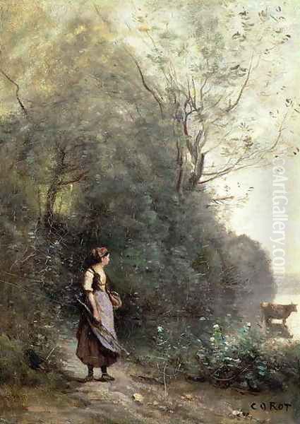 A Peasant Woman Grazing a Cow at the Edge of a Forest - view 1