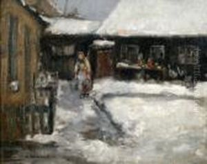 Snowscene With Woman Carrying Pails Snowscene With Woman Carrying Pails