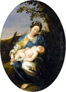 Le Repos De La Vierge Avec L'enfant Jesus Endormi Dans Un Paysage by Francesco del Cairo