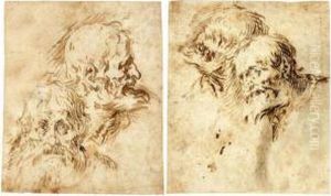 Two Studies Of Bearded Old Men by Antonio Del Castillo Y Saavedra