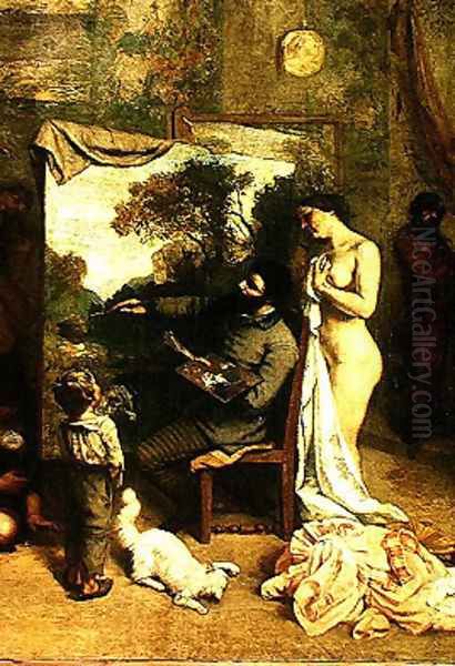The Artist's Studio, a Real Allegory, detail of the painter and his model, 1854-55 - view 1