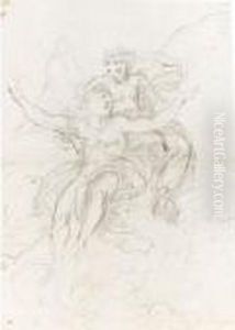Recto And Verso : Designs For A Ceiling Decoration With Allegorical Figures by Giacomo del Po