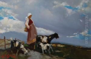 Contadina Con Caprette by Alfredo Del Sordo