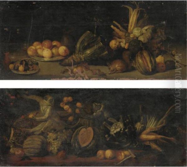 Natua Morta Di Frutta E Ortaggi
Con Uno Scoiattolo; Natura Morta Di Ortaggi E Frutta Con Una Scimmietta - view 1