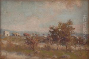 Paisaje Con Arboles Y Ranchos