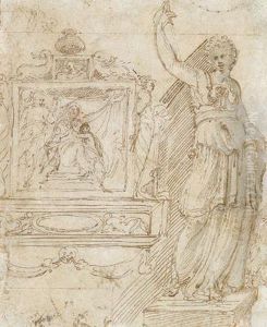 A Study Sheet With A Holy Family And St. John The Baptist by Perino Del Vaga (Pietro Bonaccors