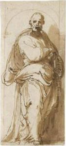: St Peter Standing In A Niche by Perino Del Vaga (Pietro Bonaccors