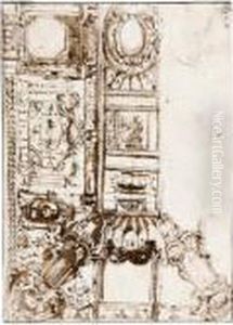 Design For An Elaborate Ceiling Decoration by Perino Del Vaga (Pietro Bonaccors